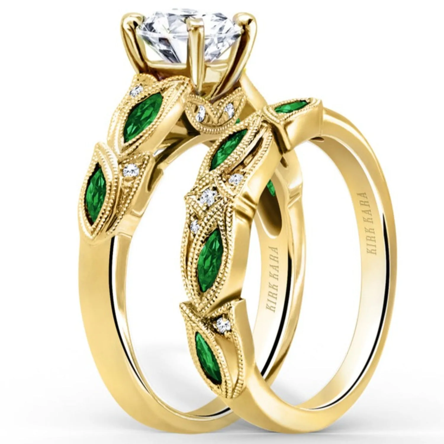 Kirk Kara "Dahlia" Green Tsavorite Garnet Leaf Diamond Engagement Ring