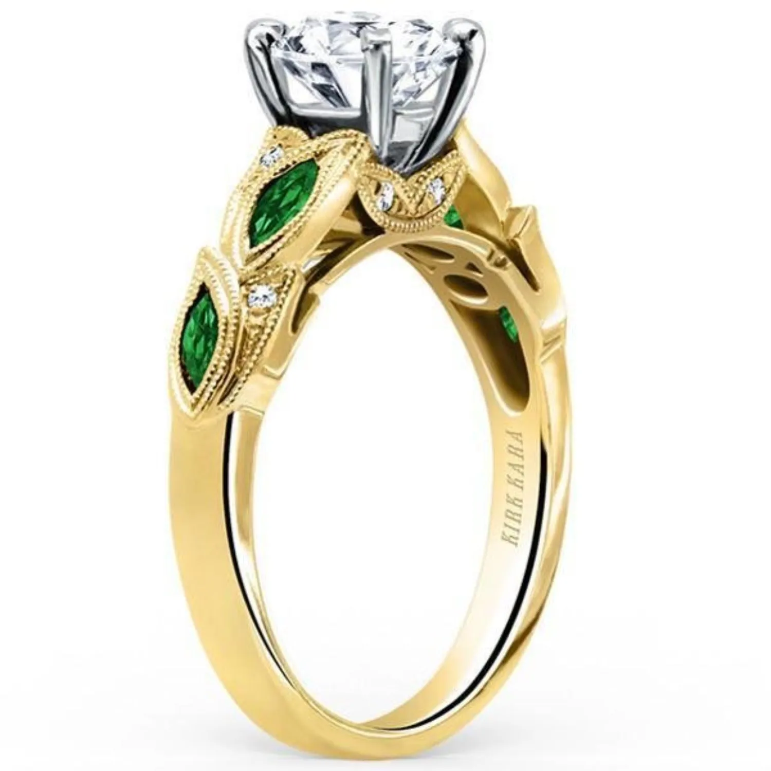 Kirk Kara "Dahlia" Green Tsavorite Garnet Leaf Diamond Engagement Ring