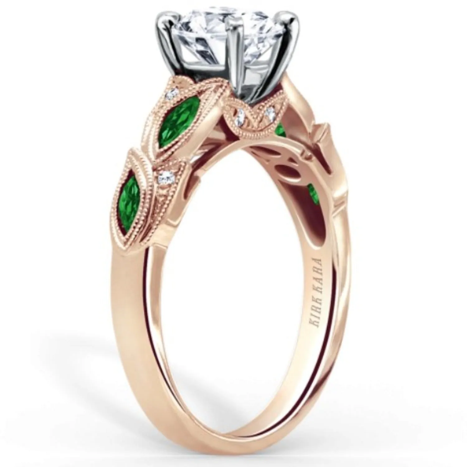 Kirk Kara "Dahlia" Green Tsavorite Garnet Leaf Diamond Engagement Ring