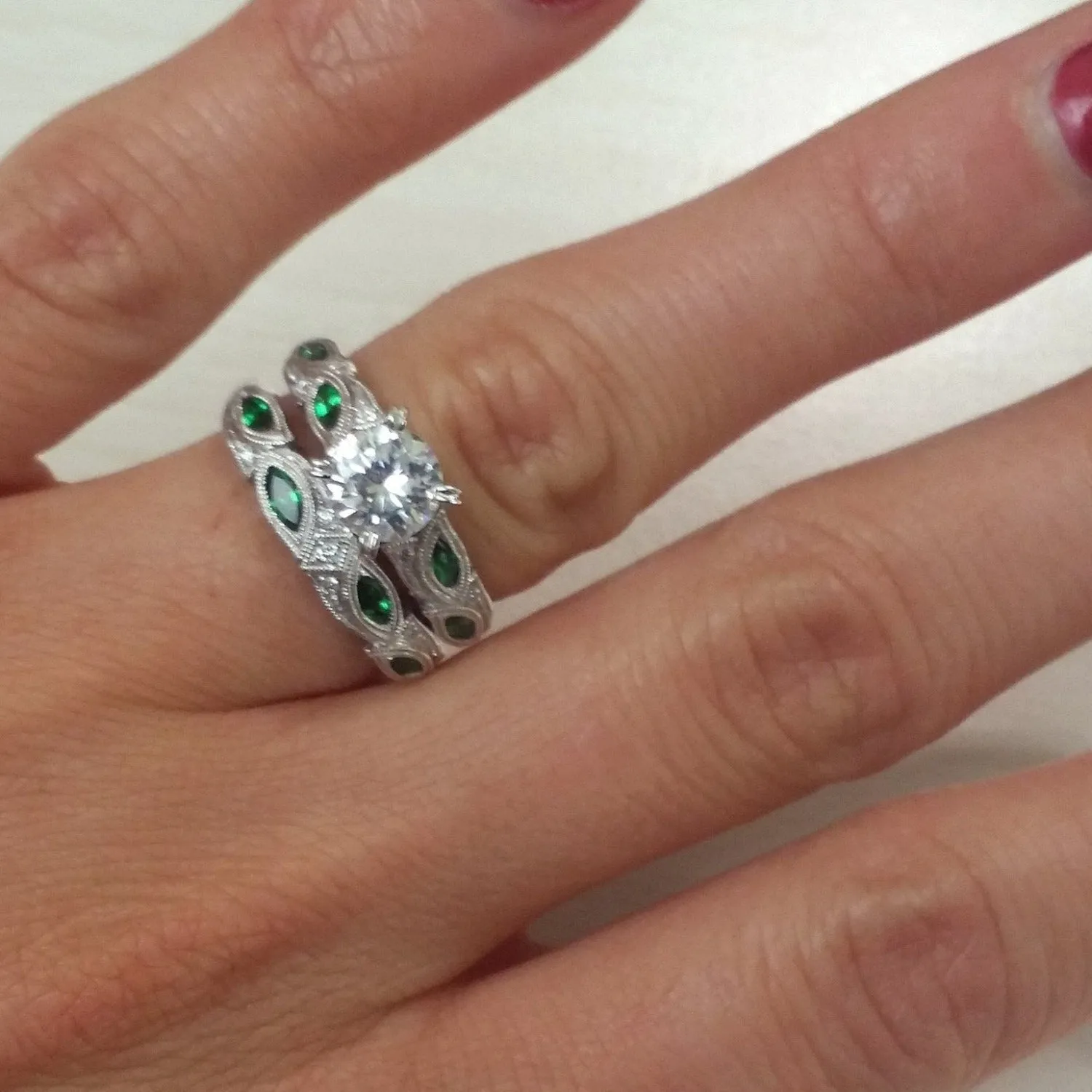 Kirk Kara "Dahlia" Green Tsavorite Garnet Leaf Diamond Engagement Ring