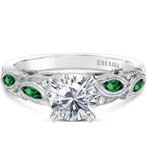 Kirk Kara "Dahlia" Green Tsavorite Garnet Leaf Diamond Engagement Ring