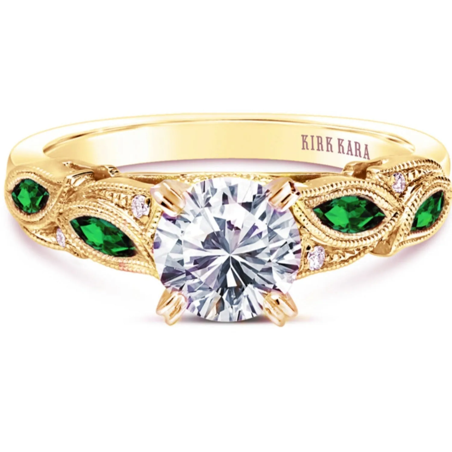 Kirk Kara "Dahlia" Green Tsavorite Garnet Leaf Diamond Engagement Ring
