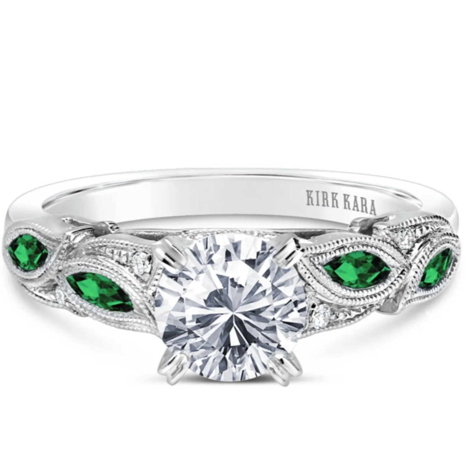 Kirk Kara "Dahlia" Green Tsavorite Garnet Leaf Diamond Engagement Ring