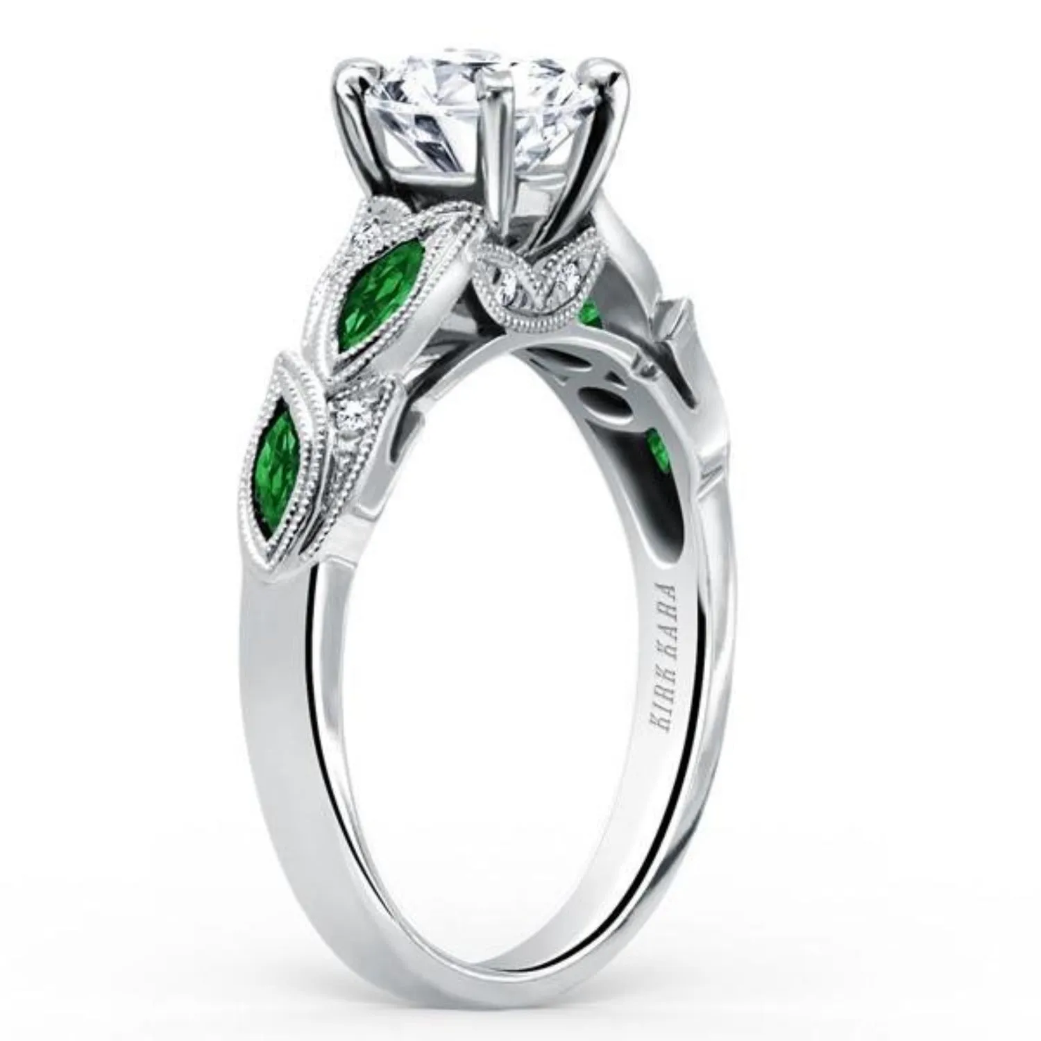 Kirk Kara "Dahlia" Green Tsavorite Garnet Leaf Diamond Engagement Ring