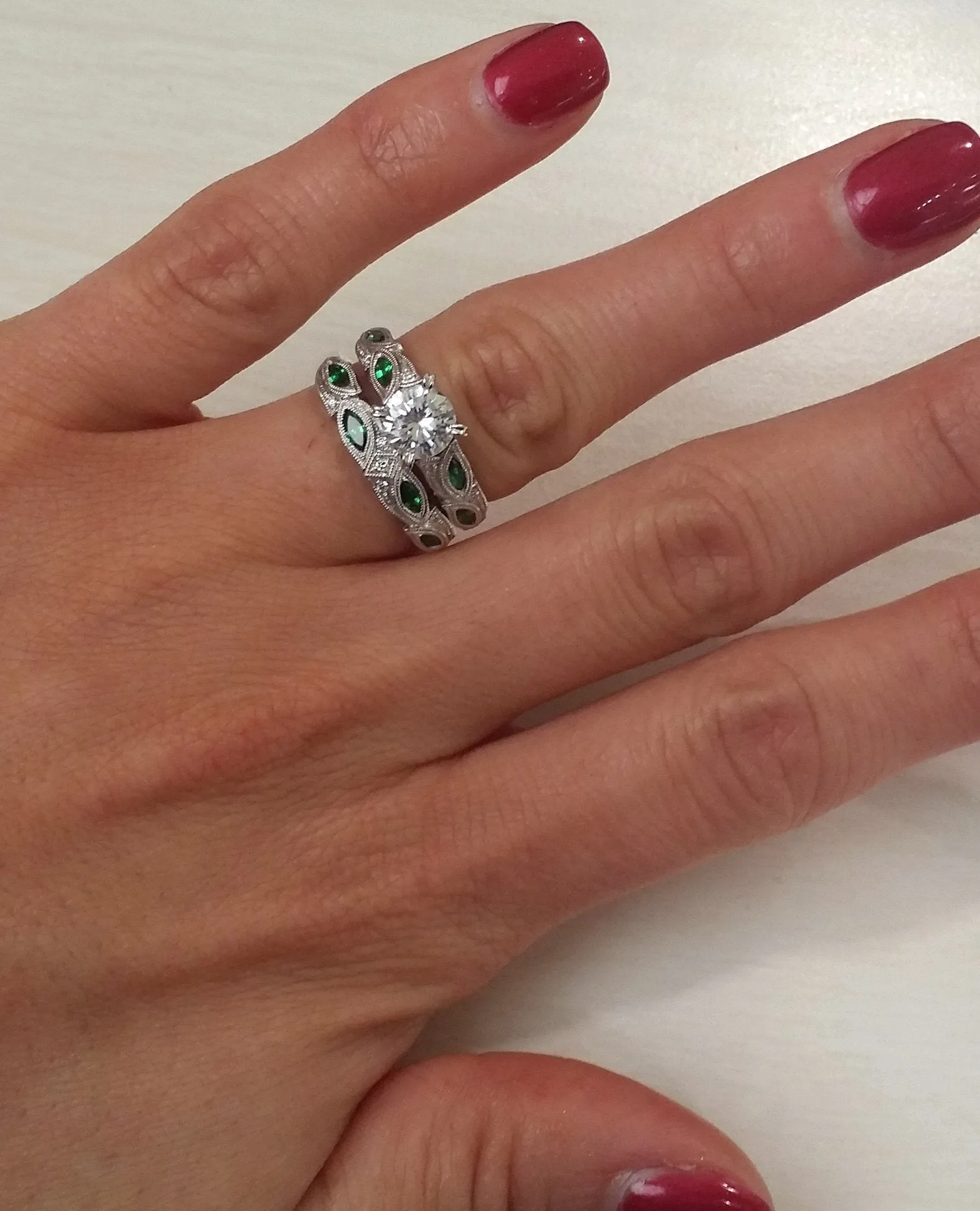Kirk Kara "Dahlia" Green Tsavorite Garnet Leaf Diamond Engagement Ring