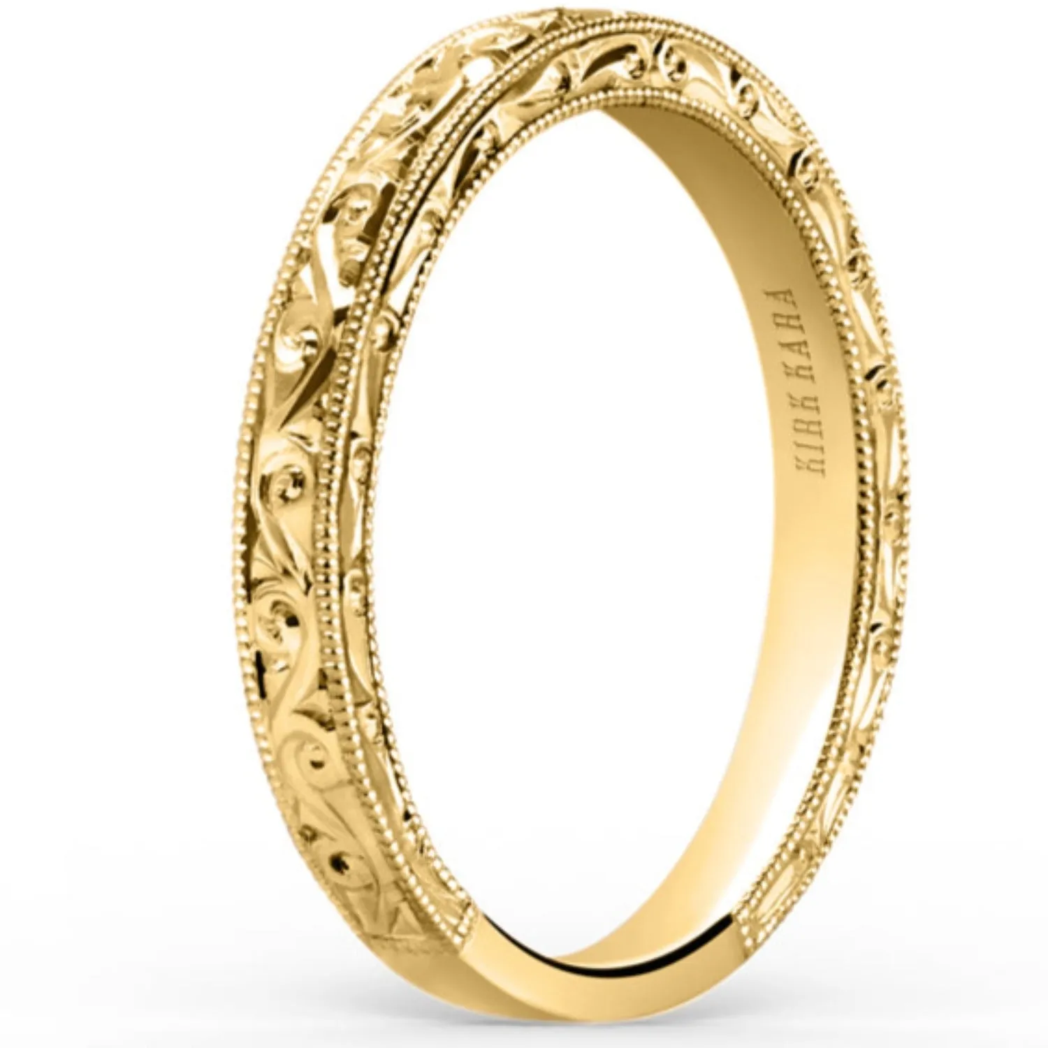 Kirk Kara "Stella" Scroll Engraved Milgrain Wedding Band
