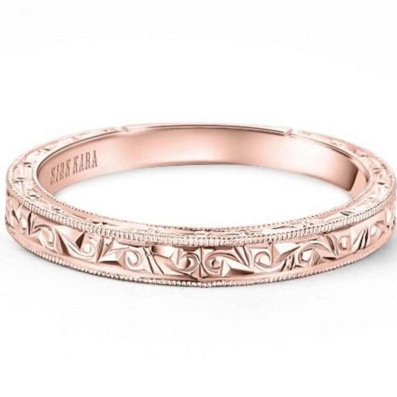 Kirk Kara "Stella" Scroll Engraved Milgrain Wedding Band