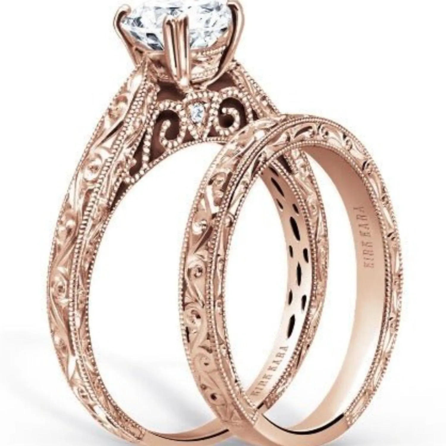 Kirk Kara "Stella" Scroll Engraved Milgrain Wedding Band