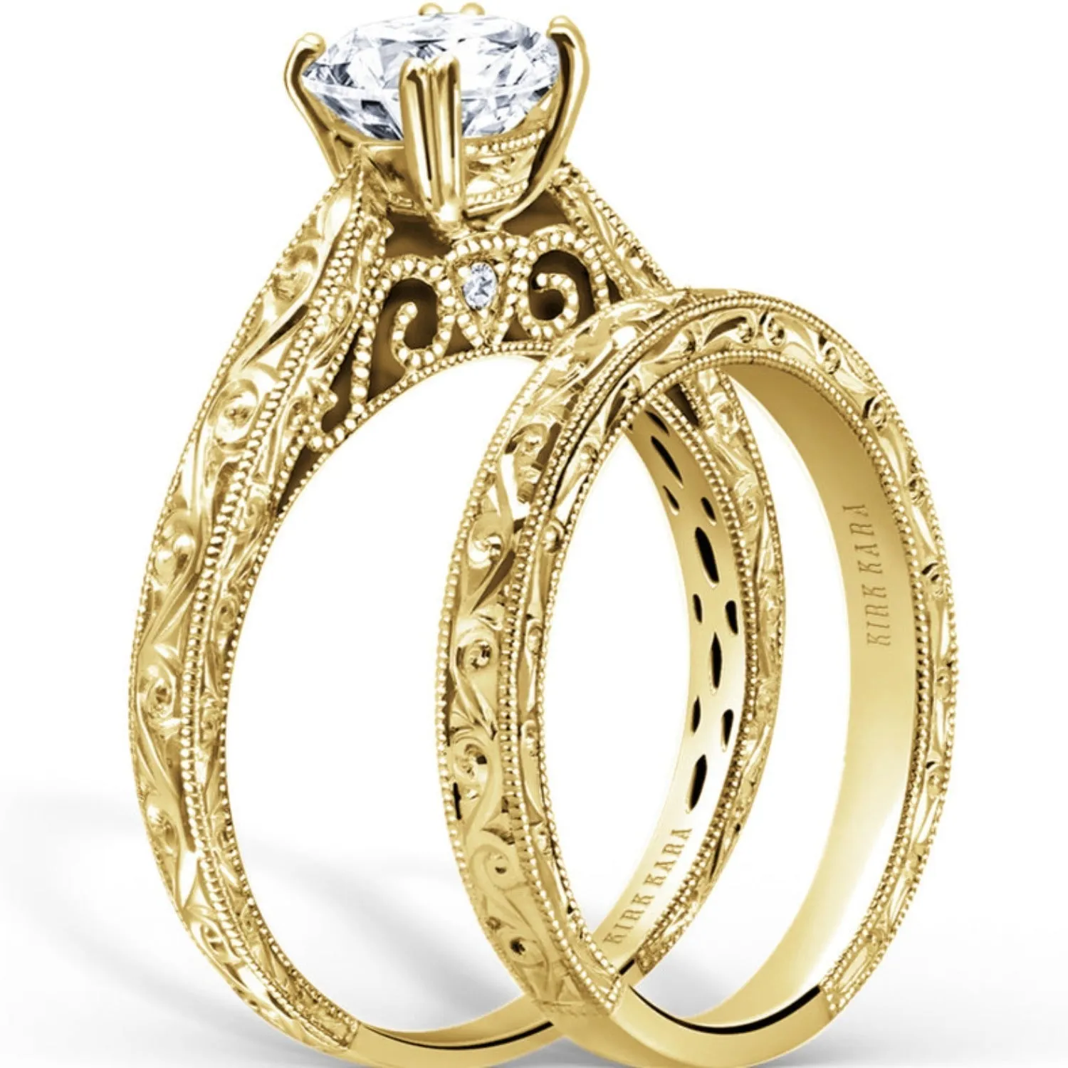 Kirk Kara "Stella" Scroll Engraved Milgrain Wedding Band