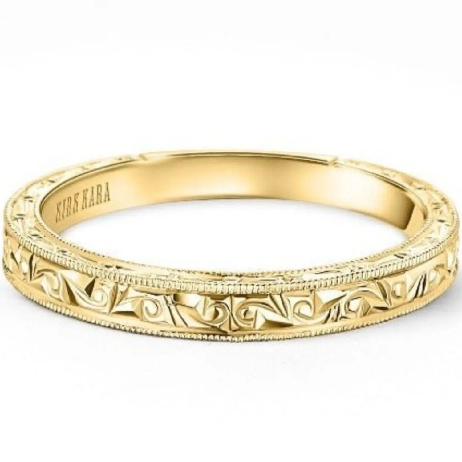 Kirk Kara "Stella" Scroll Engraved Milgrain Wedding Band
