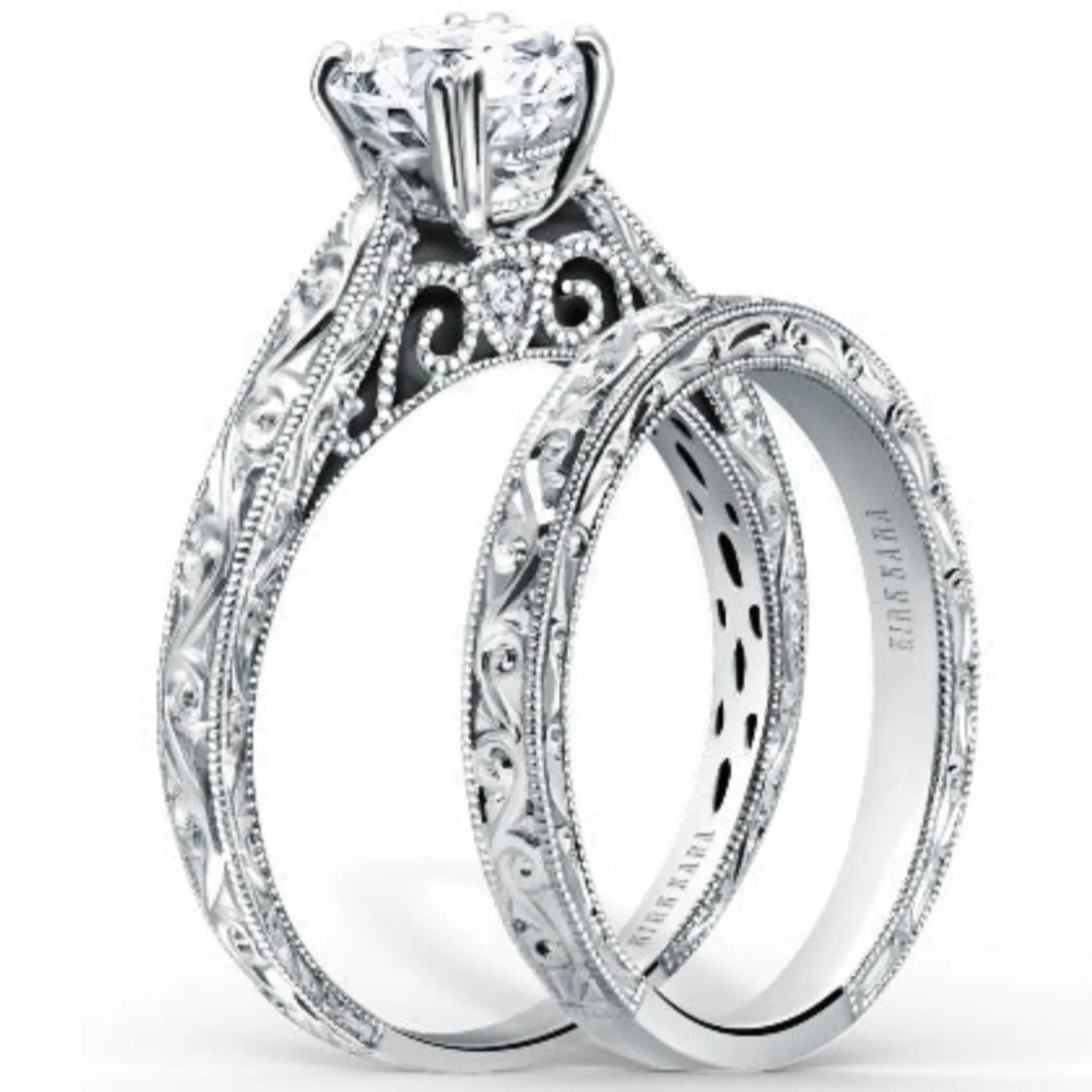 Kirk Kara "Stella" Scroll Engraved Milgrain Wedding Band