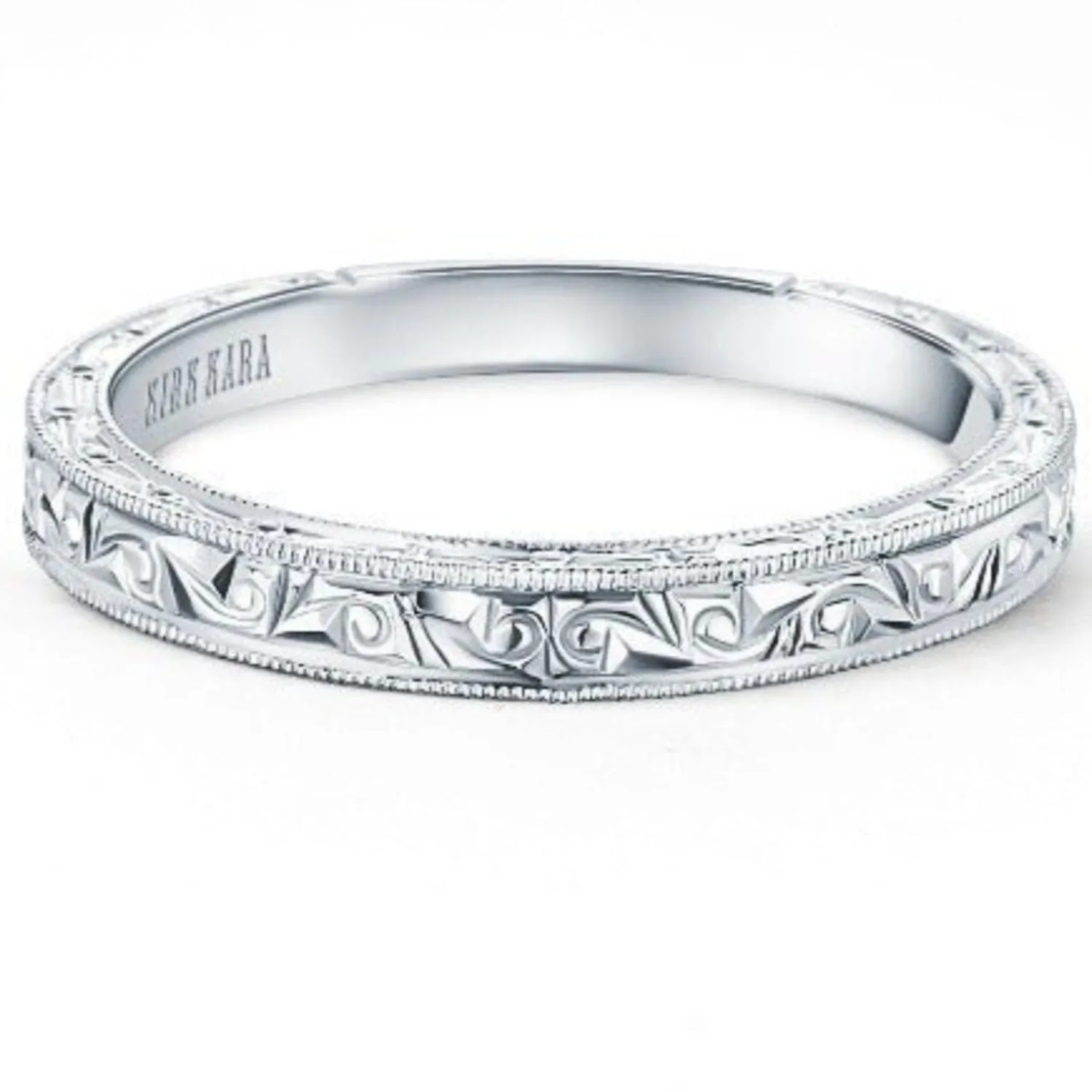 Kirk Kara "Stella" Scroll Engraved Milgrain Wedding Band