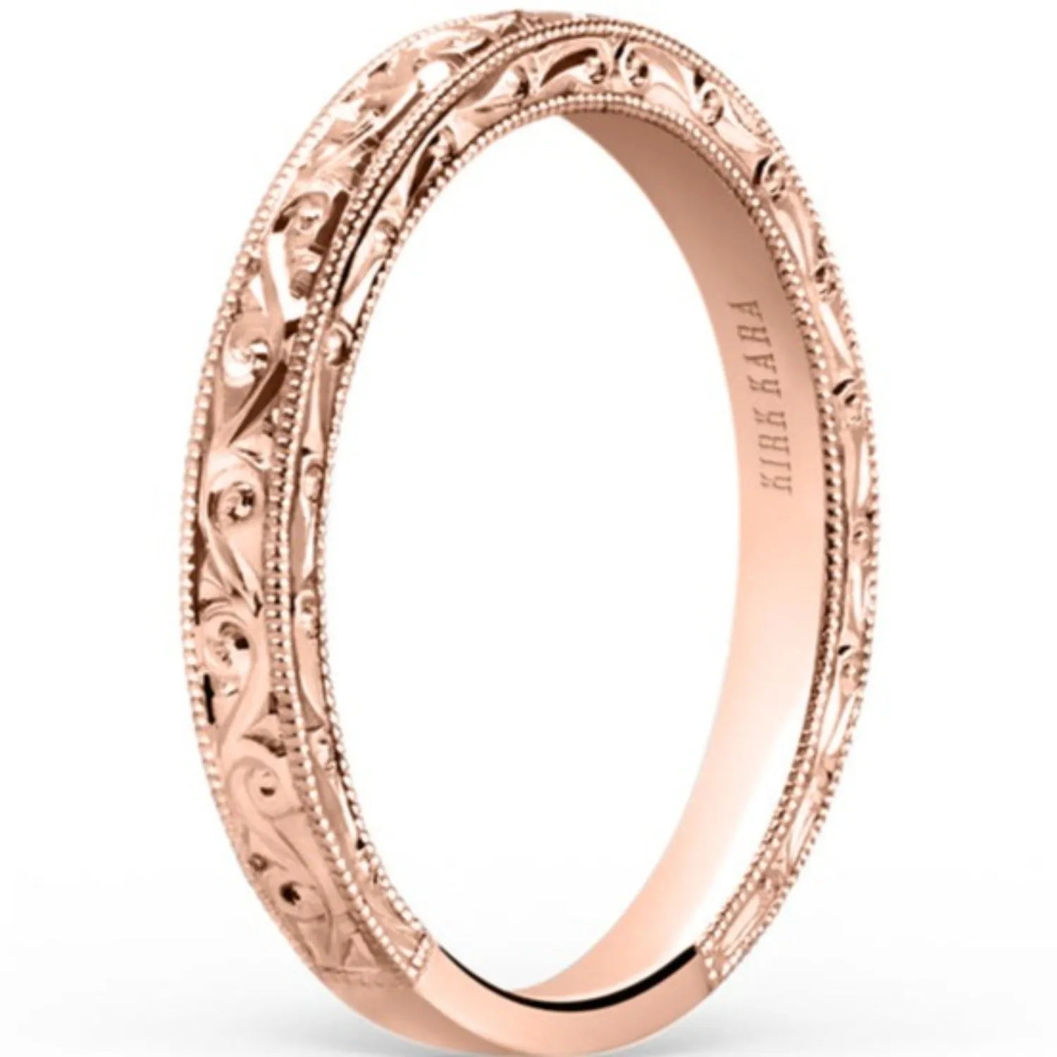 Kirk Kara "Stella" Scroll Engraved Milgrain Wedding Band