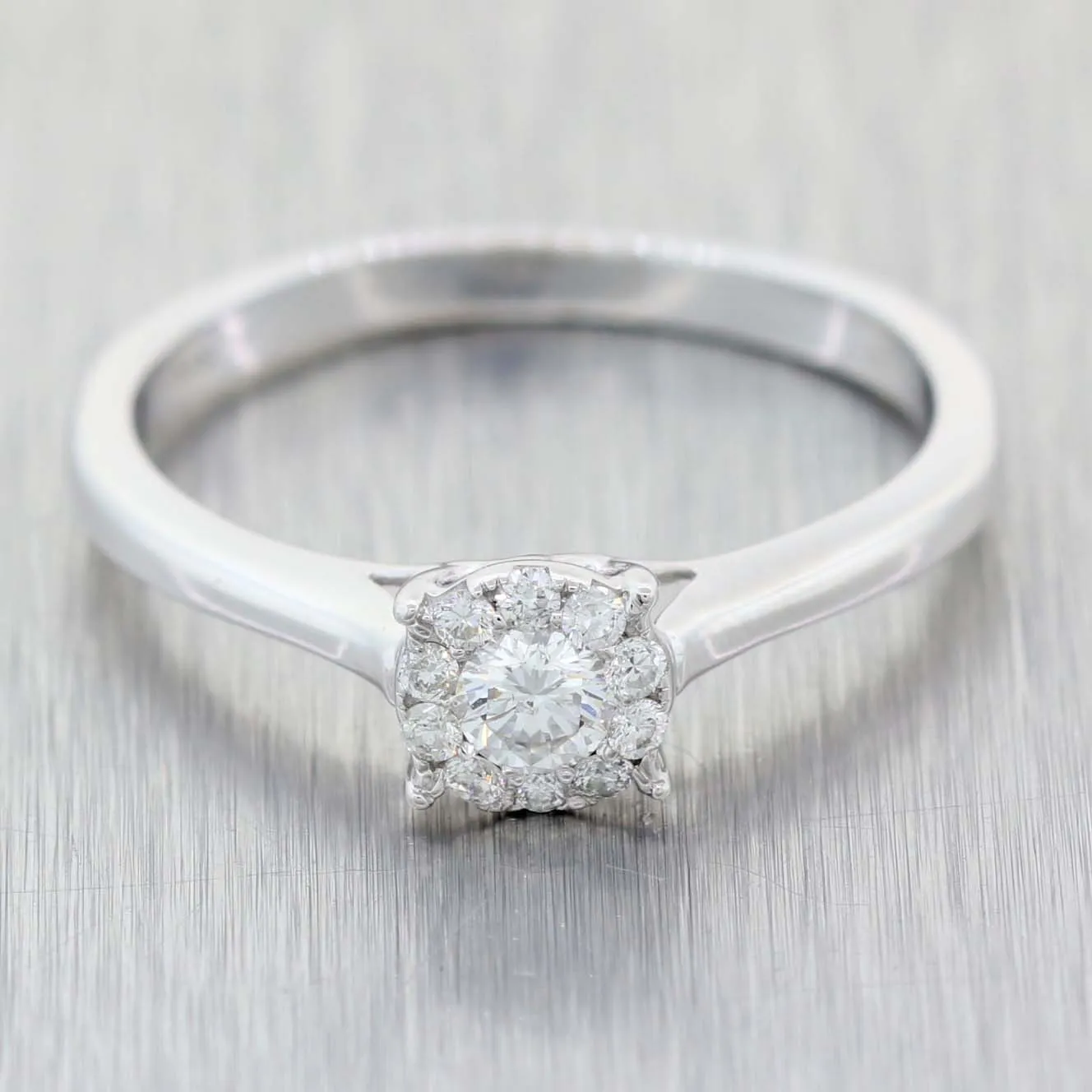 Ladies Modern Solid 14k White Gold .25ctw Diamond Halo Engagement Ring