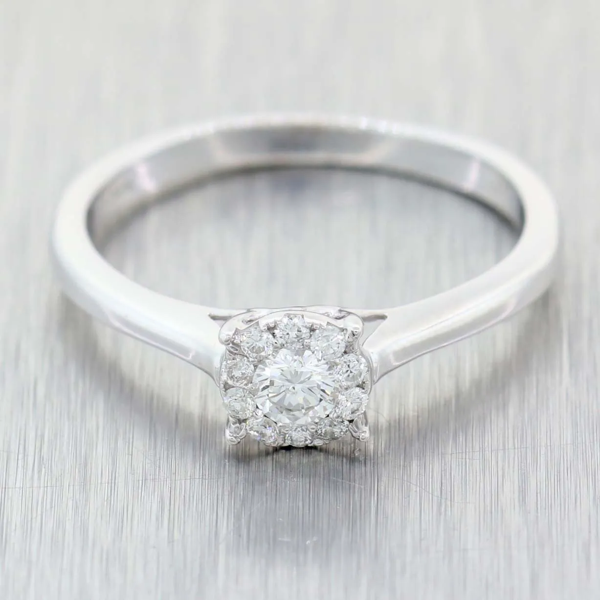 Ladies Modern Solid 14k White Gold .25ctw Diamond Halo Engagement Ring