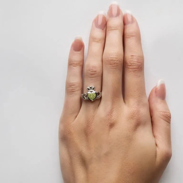 Ladies Silver Peridot Crystal Claddagh Ring SL-SW86