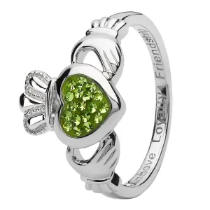Ladies Silver Peridot Crystal Claddagh Ring SL-SW86