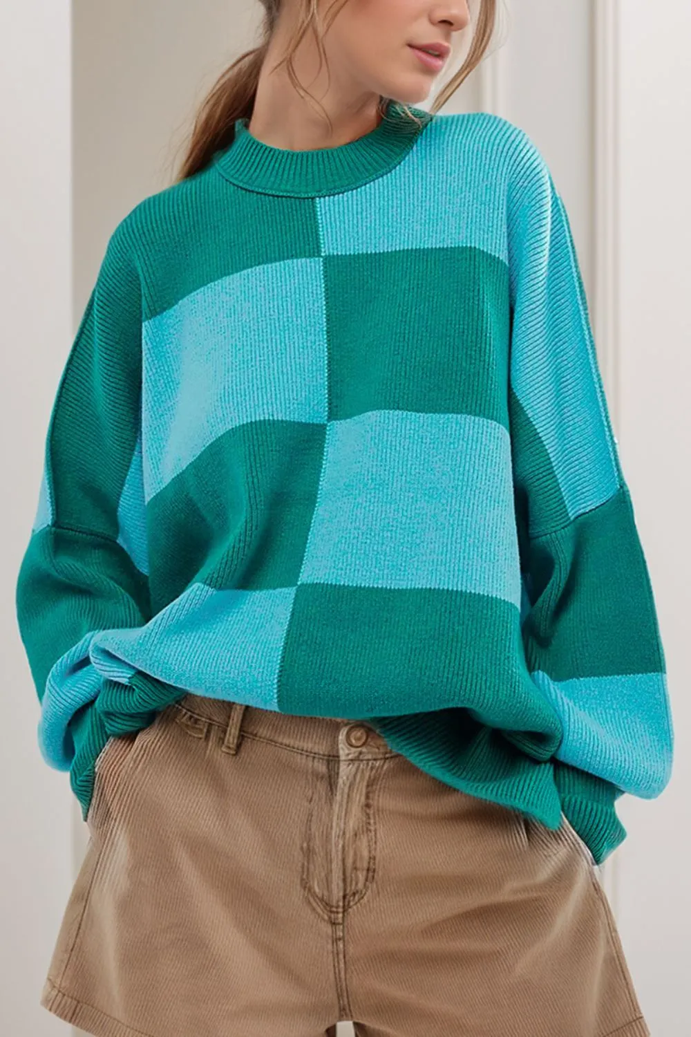 Lana Color Block Round Neck Long Sleeve Sweater