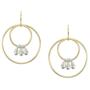 Large Double Ring with Teardrops Wire Earrings