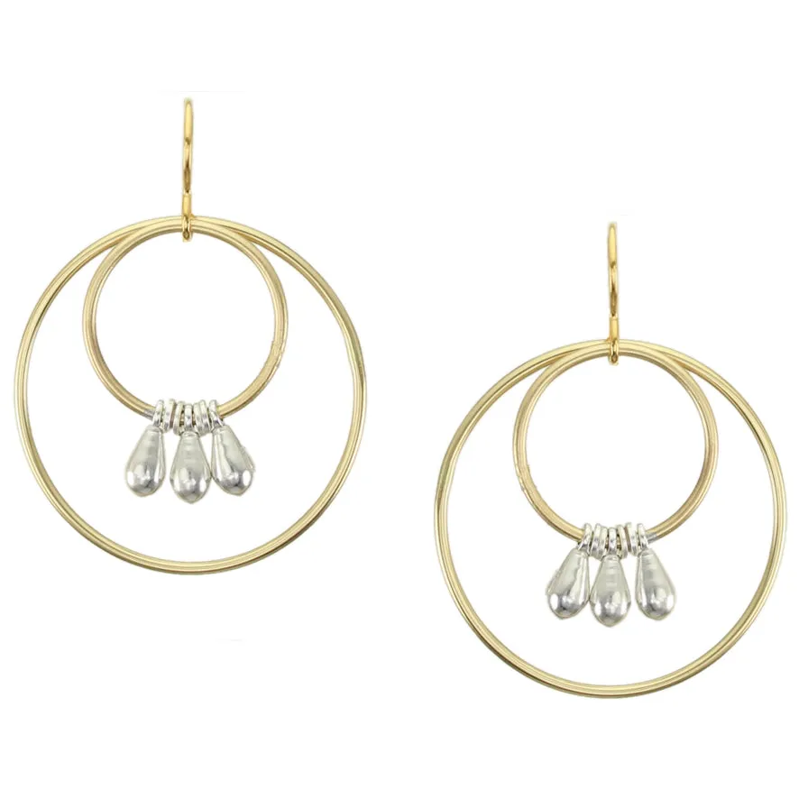 Large Double Ring with Teardrops Wire Earrings