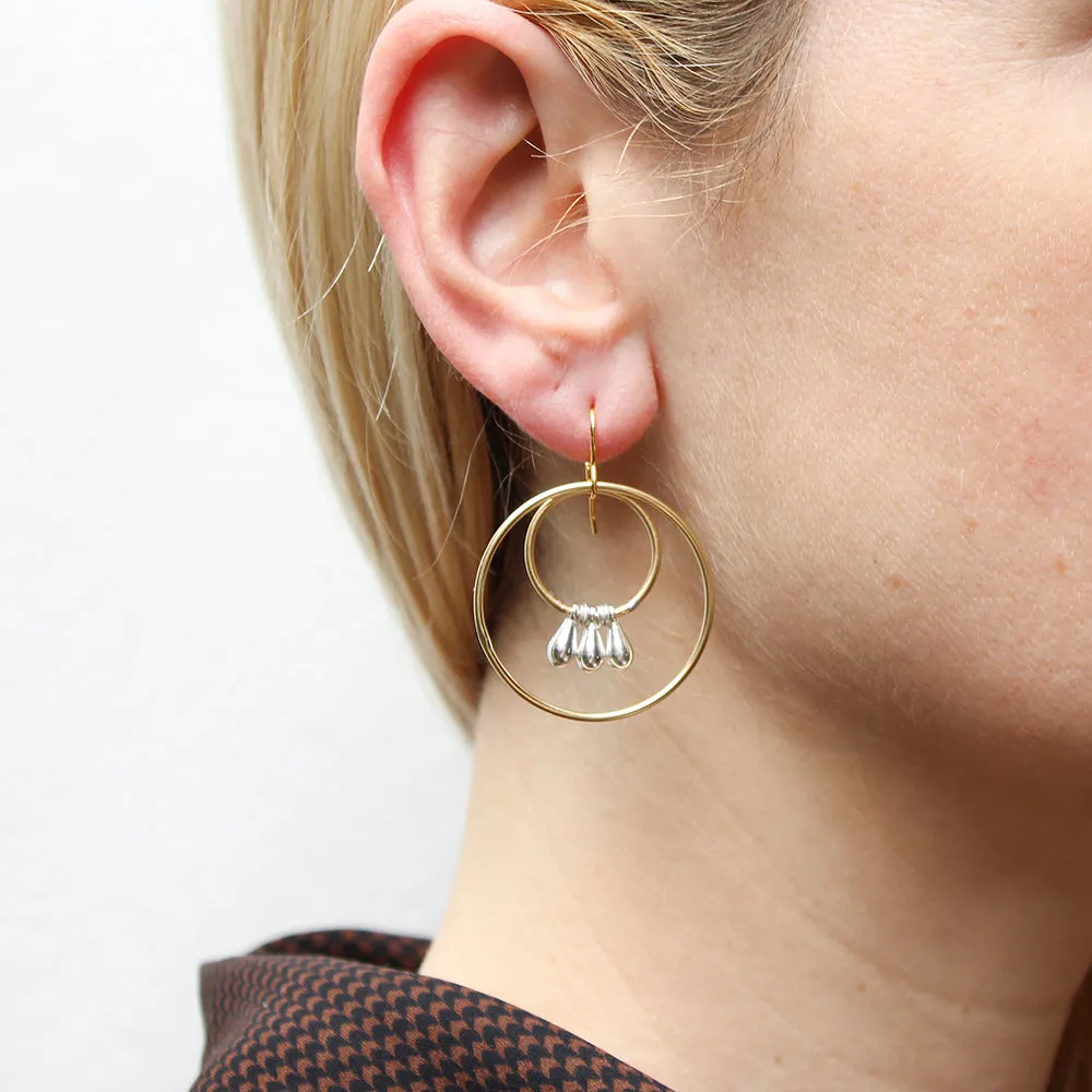 Large Double Ring with Teardrops Wire Earrings