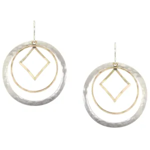 Large Ring with Diamond and Round Rings Wire Earrings