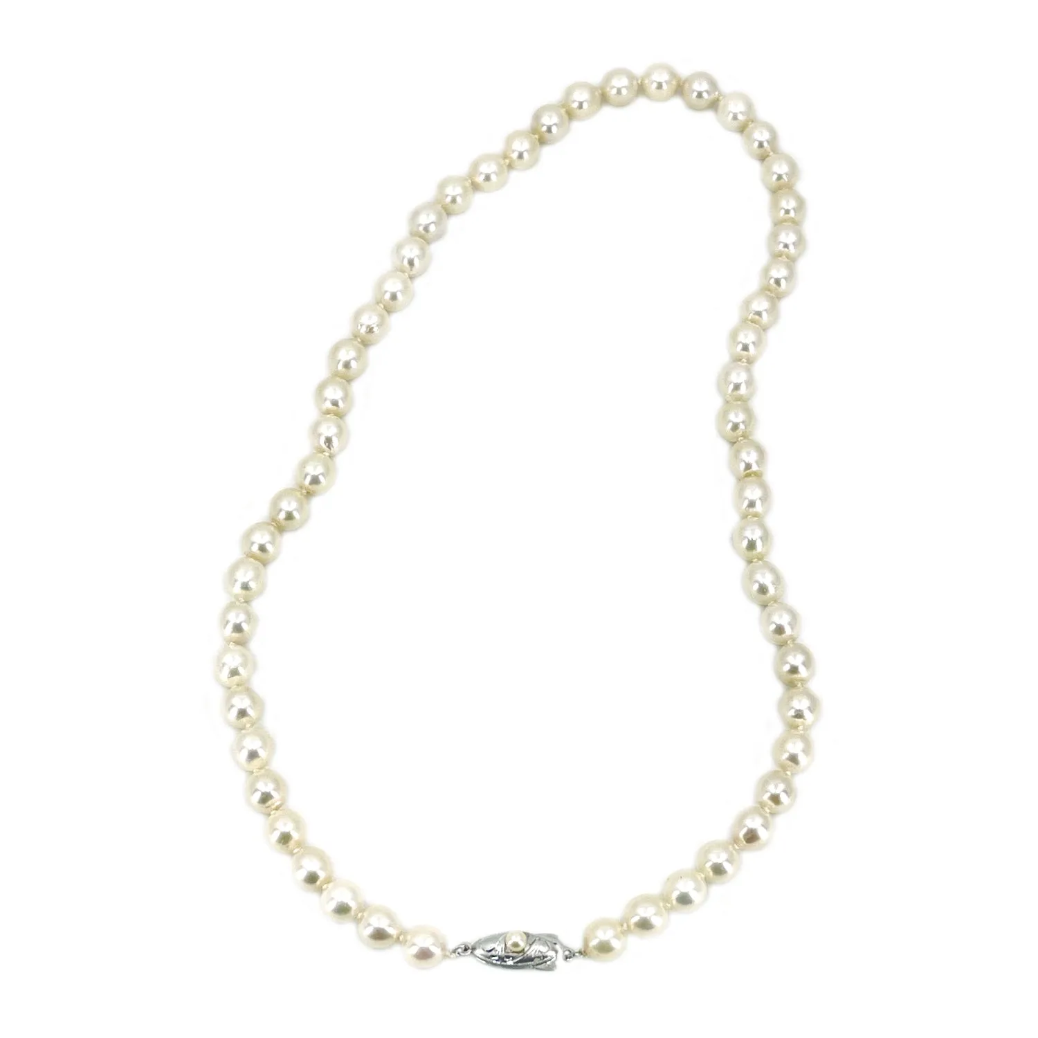 Large Semi-Baroque Vintage Japanese Saltwater Cultured Akoya Pearl Necklace - Sterling Silver 18 Inch