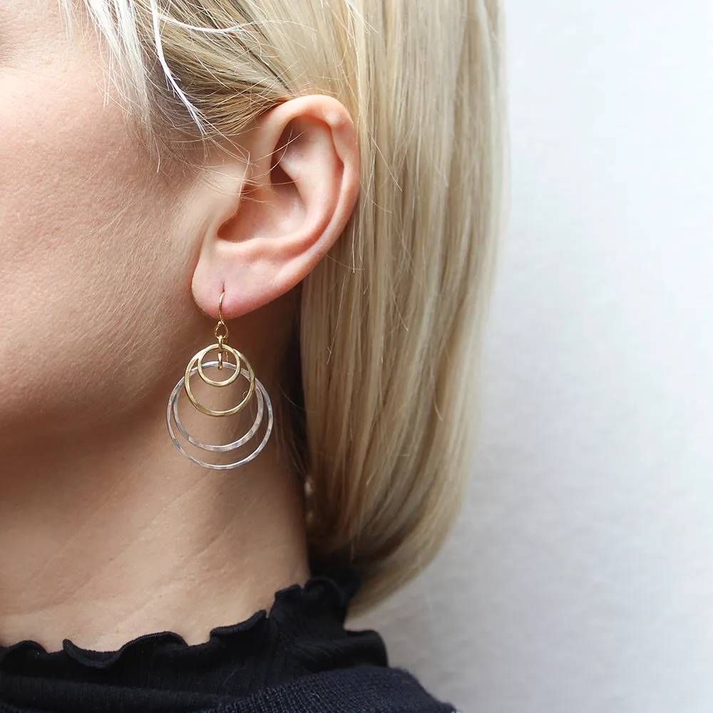 Large Tiered Hammered Rings Wire Earrings