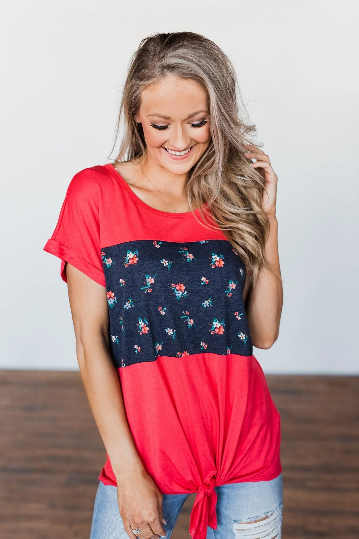Life's Thrills Color Block Top- Vibrant Coral