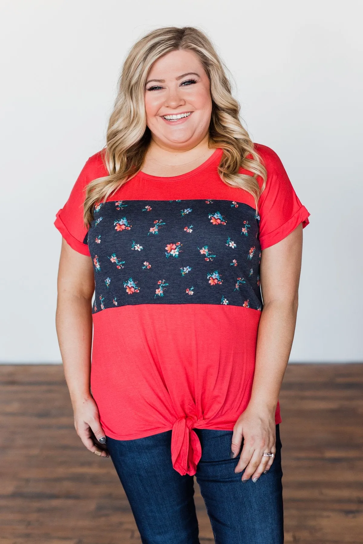 Life's Thrills Color Block Top- Vibrant Coral