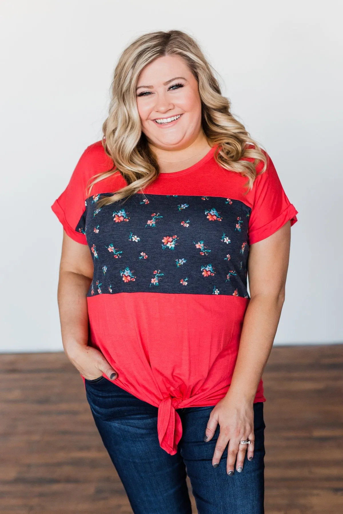 Life's Thrills Color Block Top- Vibrant Coral