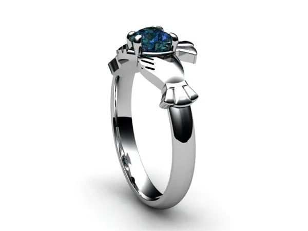 London Blue Topaz 14K White Gold Claddagh Ring <font color="#FF0000"> IN STOCK!  Ships in 48 Hours!</font>