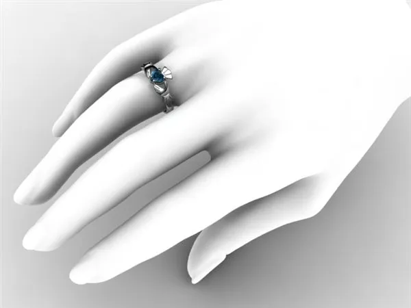 London Blue Topaz 14K White Gold Claddagh Ring <font color="#FF0000"> IN STOCK!  Ships in 48 Hours!</font>