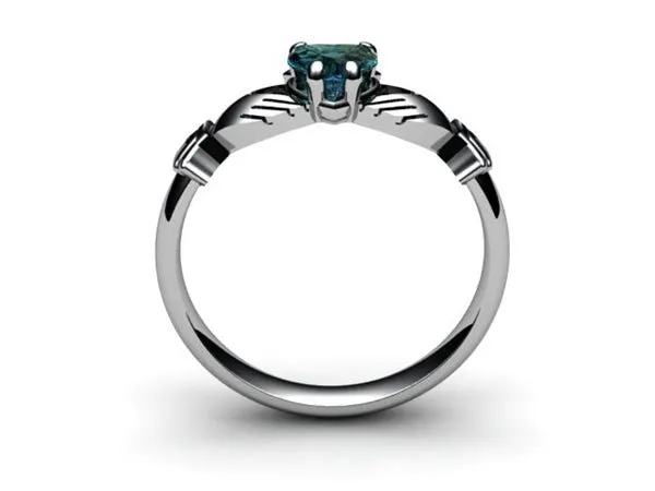 London Blue Topaz 14K White Gold Claddagh Ring <font color="#FF0000"> IN STOCK!  Ships in 48 Hours!</font>
