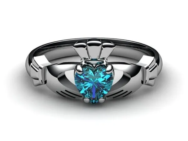 London Blue Topaz 14K White Gold Claddagh Ring <font color="#FF0000"> IN STOCK!  Ships in 48 Hours!</font>
