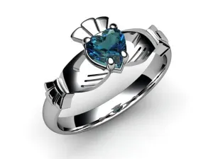 London Blue Topaz PLATINUM Claddagh Ring
