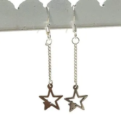 Long star earrings and pendant jewelry set. Purple and green Recycled fused glass bead necklace. Dainty celestial jewelry. Magical