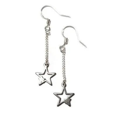Long star earrings and pendant jewelry set. Purple and green Recycled fused glass bead necklace. Dainty celestial jewelry. Magical