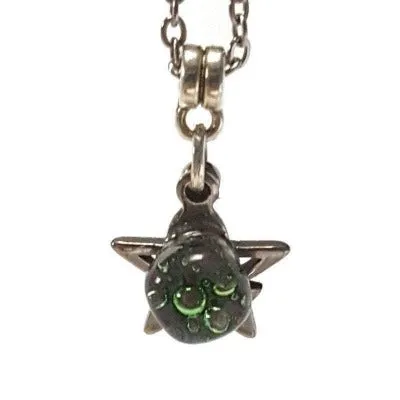 Long star earrings and pendant jewelry set. Purple and green Recycled fused glass bead necklace. Dainty celestial jewelry. Magical
