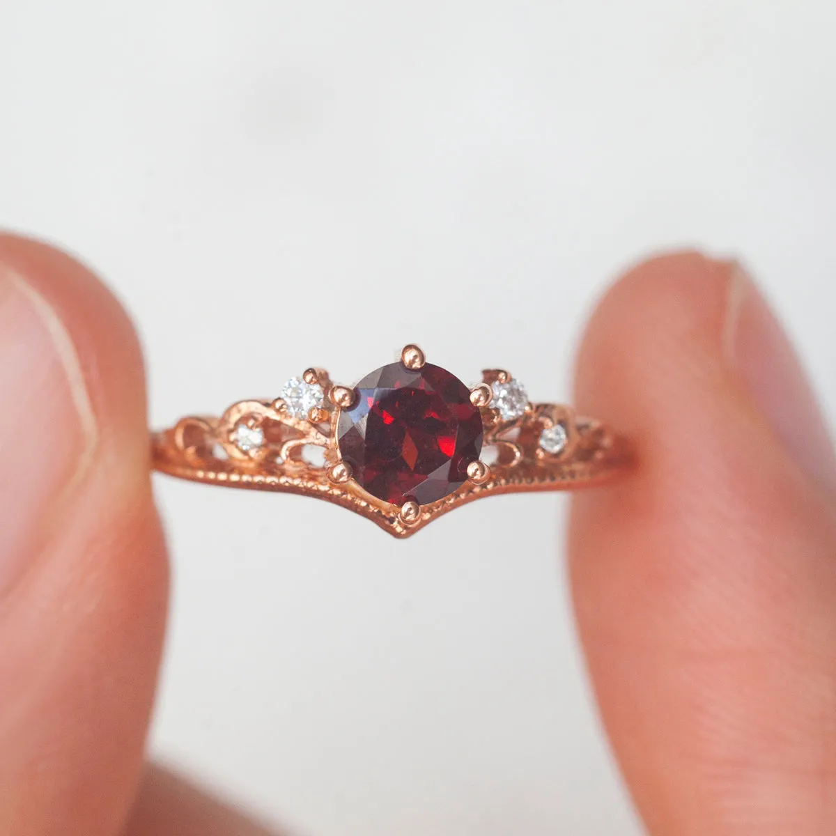 Lorna Vintage Solitaire Ring with Garnet
