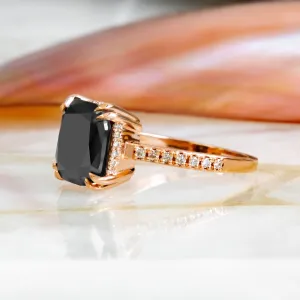Magellanic Cloud  Art Deco  Natural Black Diamond Cushion Engagement Ring