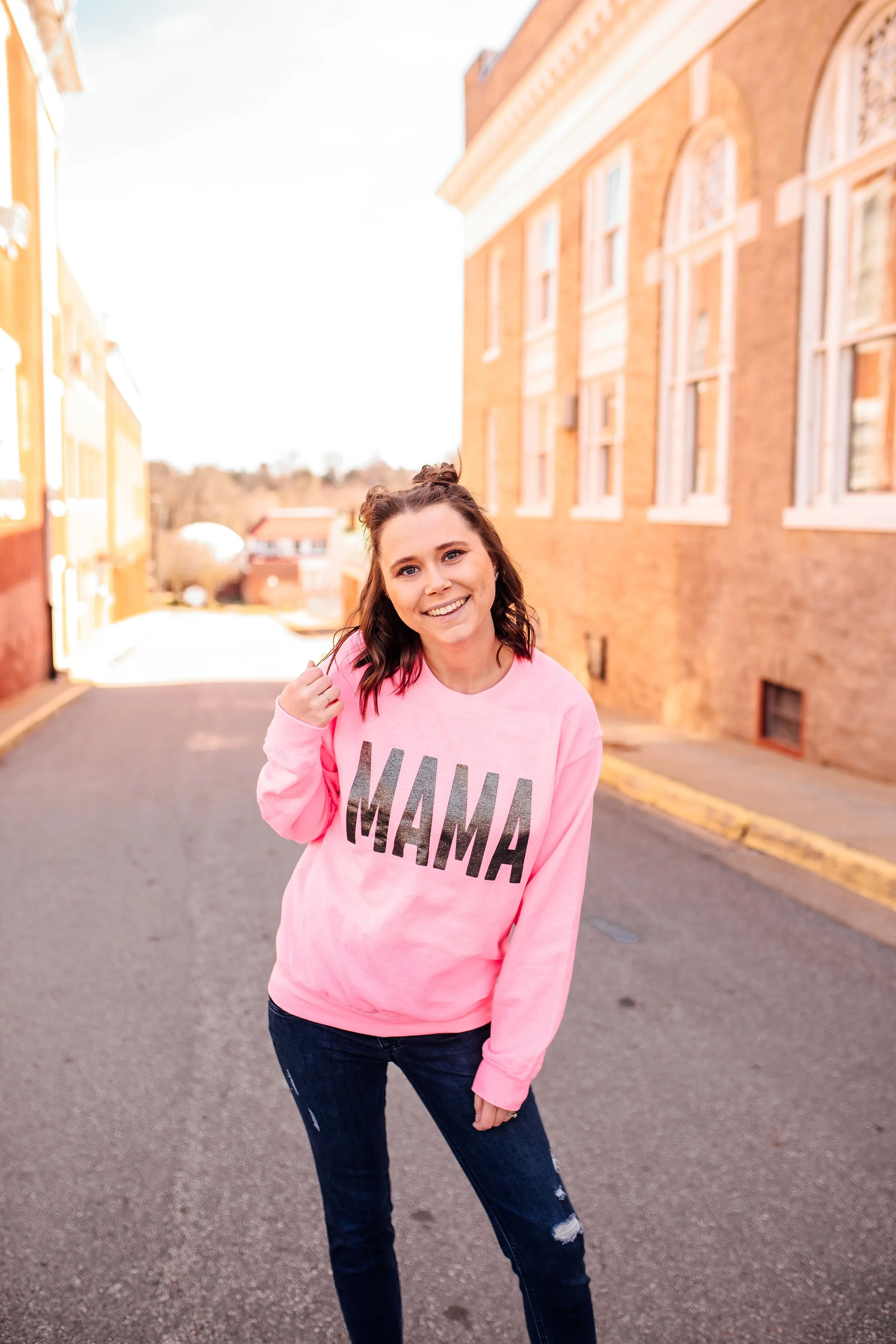 MAMA Bold © Unisex Crewneck Sweatshirt (Neon Pink   Black Glitter)