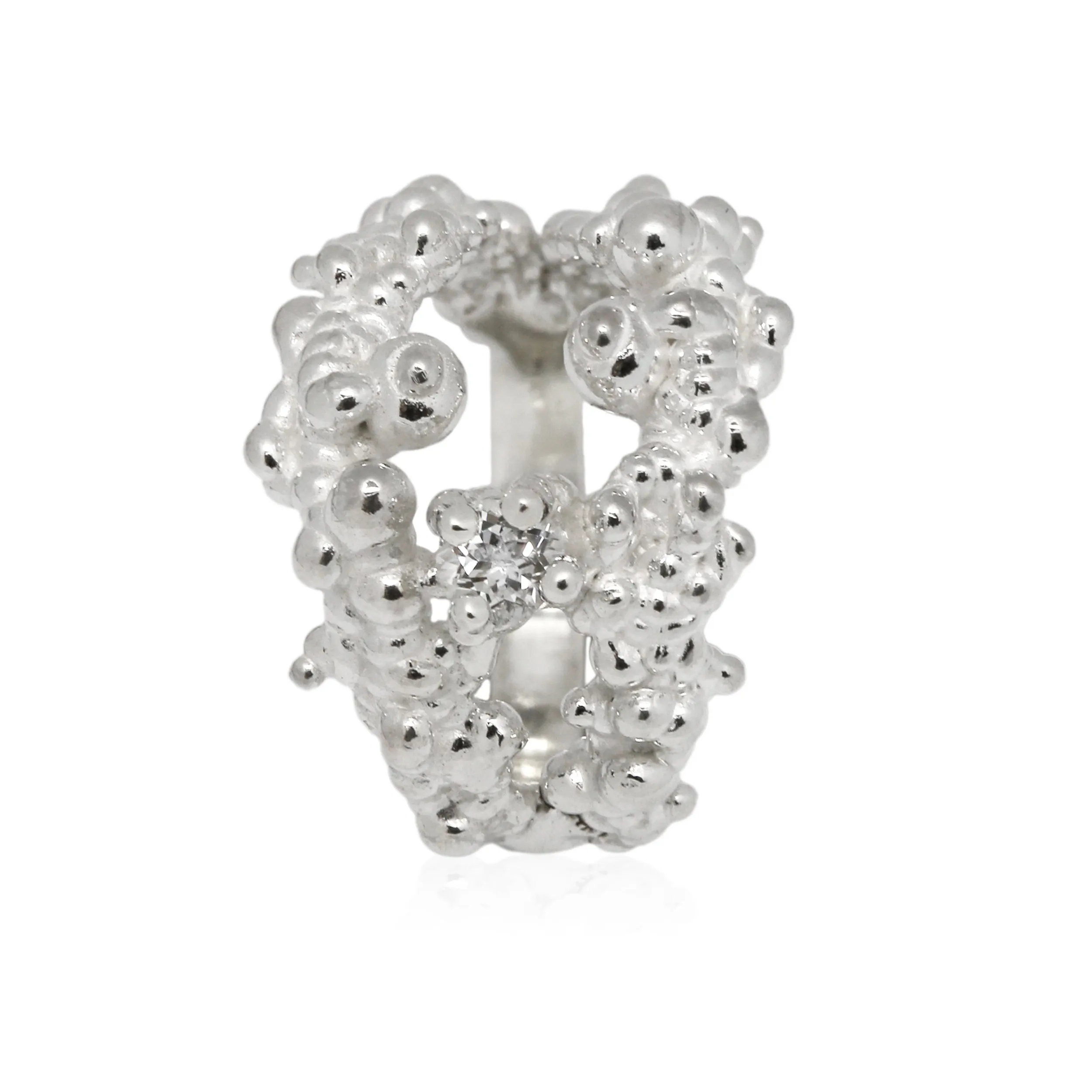 Mammatus Big Silver Ring with White Topaz