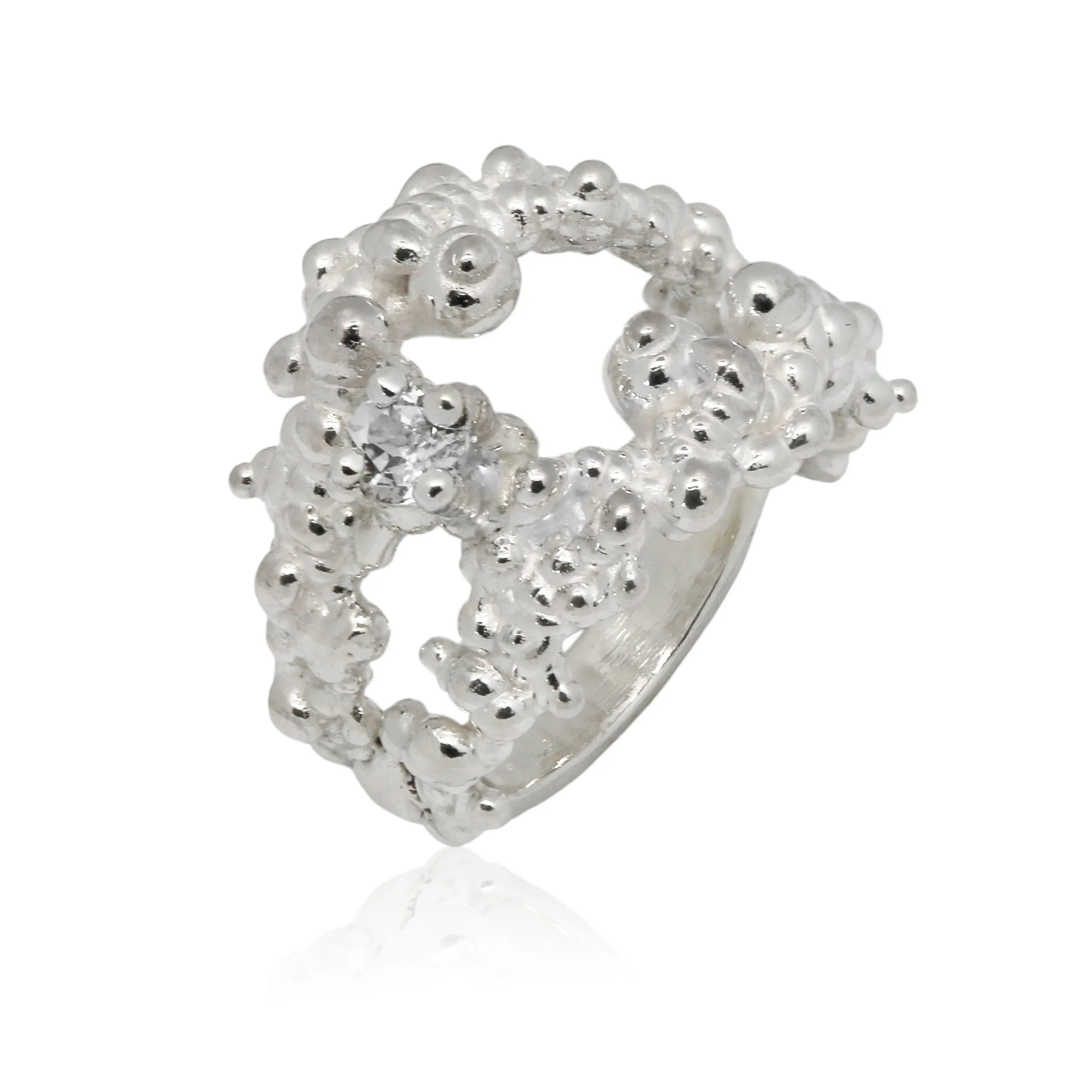 Mammatus Big Silver Ring with White Topaz