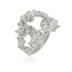 Mammatus Big Silver Ring with White Topaz