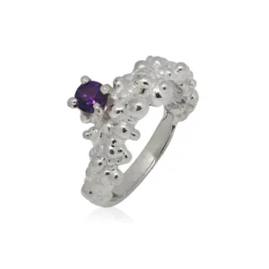 Mammatus Silver Ring with Violet Amethyst