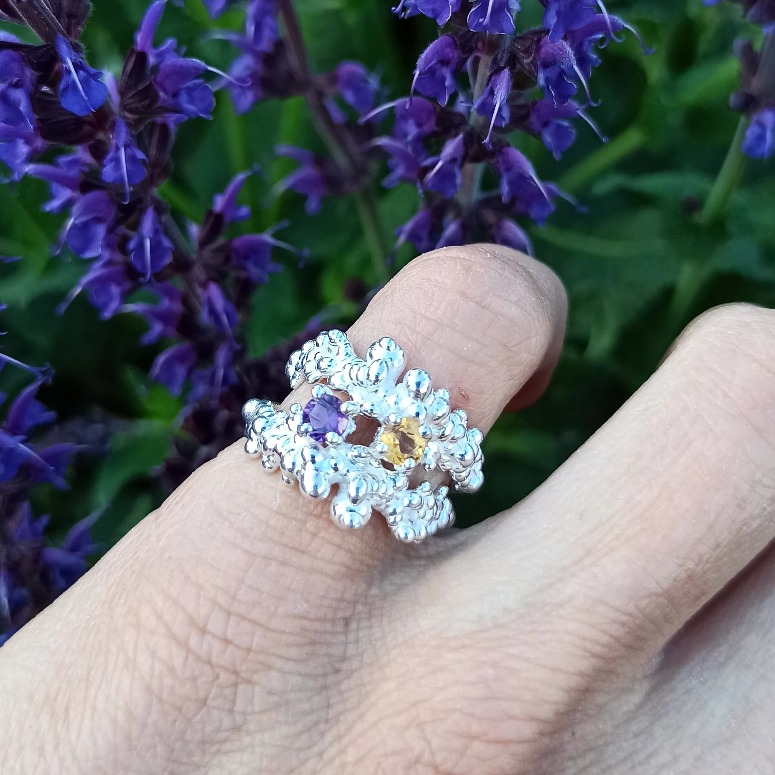 Mammatus Silver Ring with Violet Amethyst