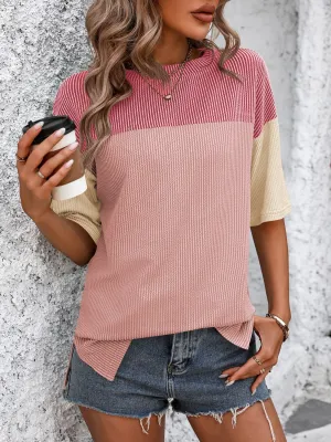 Mandy Color Block Round Neck Half Sleeve Top (6 Colors)