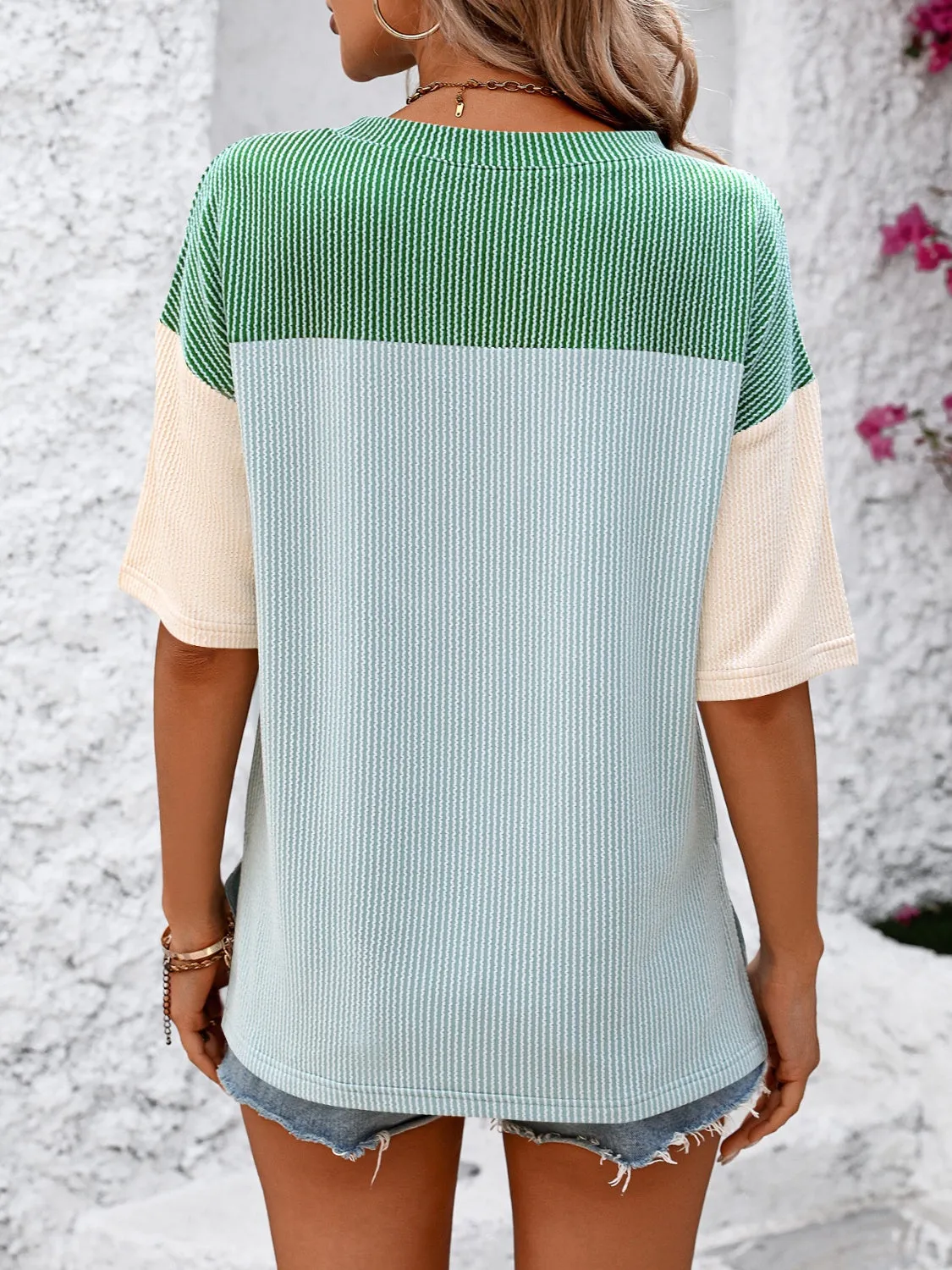 Mandy Color Block Round Neck Half Sleeve Top (6 Colors)