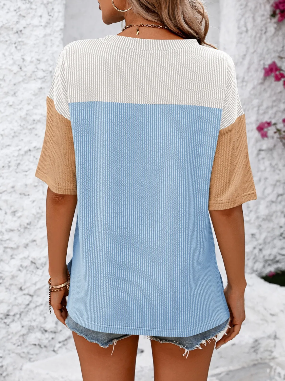 Mandy Color Block Round Neck Half Sleeve Top (6 Colors)